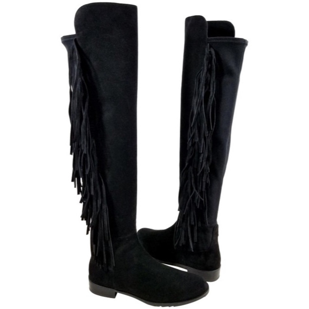 Stuart Weitzman Mane Fringe Black Suede Knee Boot size 6 - Picture 2 of 14